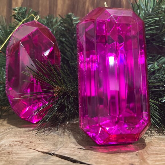 Set of 2, Gem Emerald Cut Ornaments, 5 Inch, Oblong and Rectangle Shape, Jewels - Picture 9 of 17